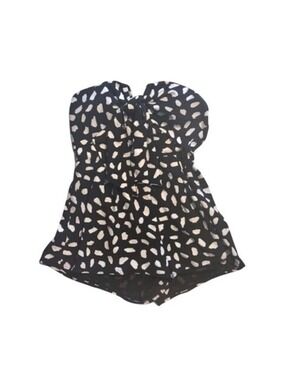 Lulus | Strapless Black White Print Tie-Front Romper | XL #388